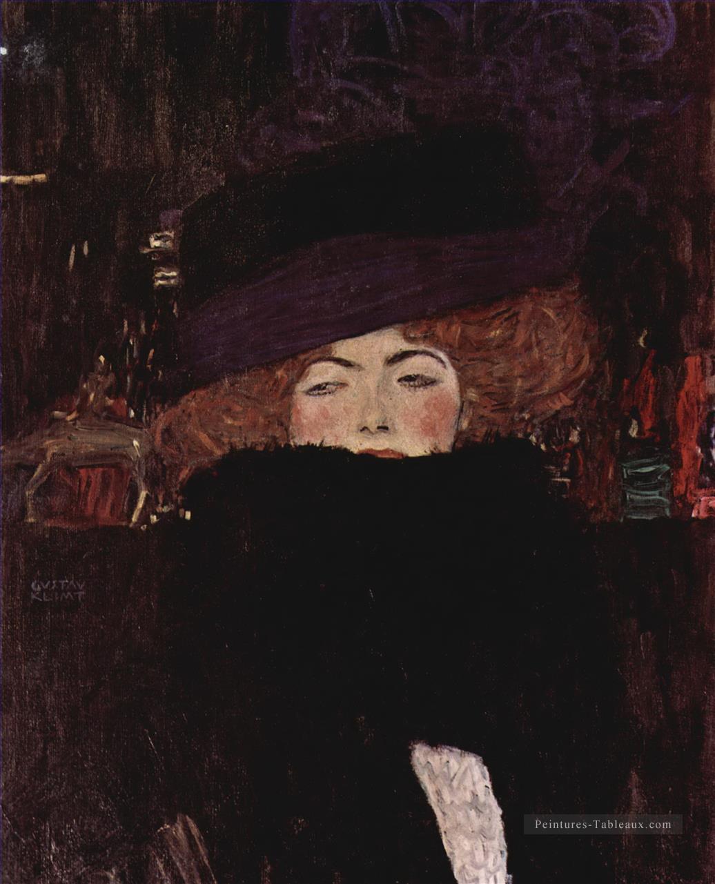 Dame avec un chapeau et Featherboa Gustav Klimt Peintures à l'huile